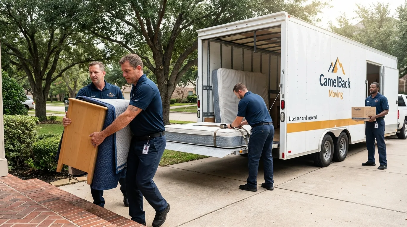 Crew loading residential truck for cross-state move from Haskell, OK