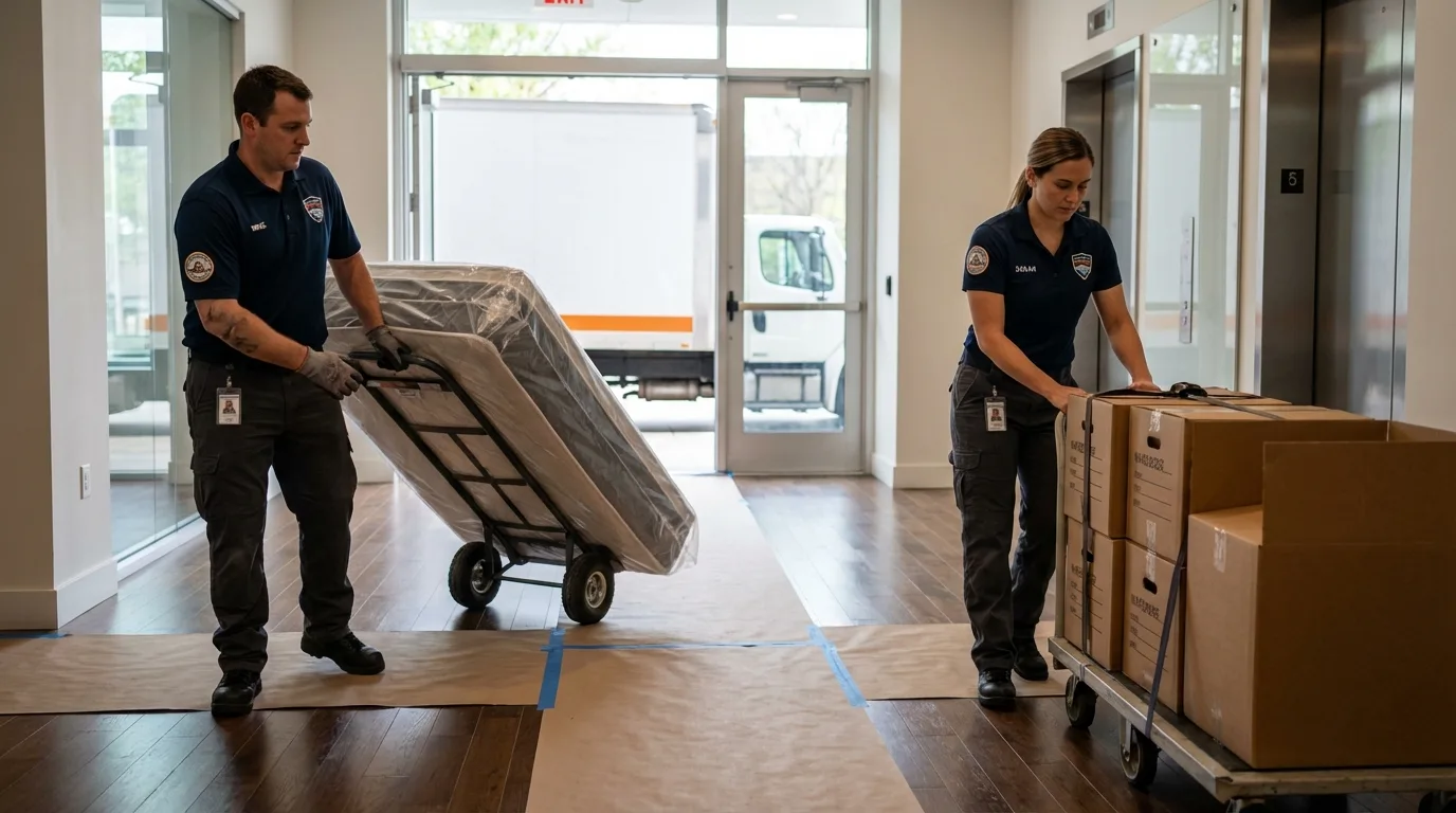 Professional apartment movers loading elevator in Haskell, OK